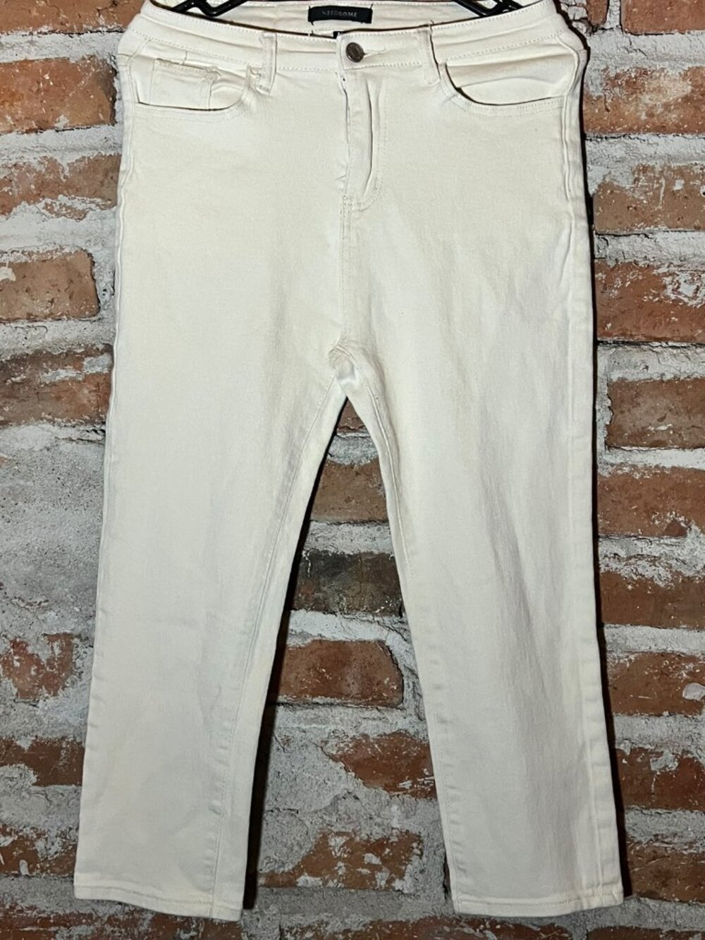Needsome Off-White Cream High Waisted Slim Straight Leg Jeans Size M